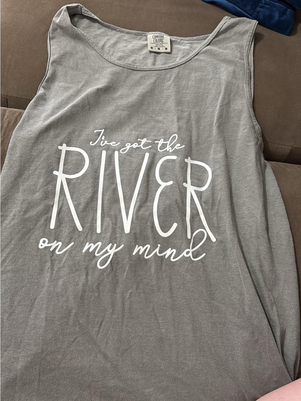 Gray Graphic Tank Top "I've Got the River on My Mind"